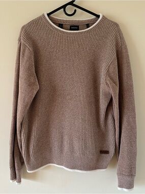 Buffalo David Bitton Taupe Crewneck Sweater with White Trim